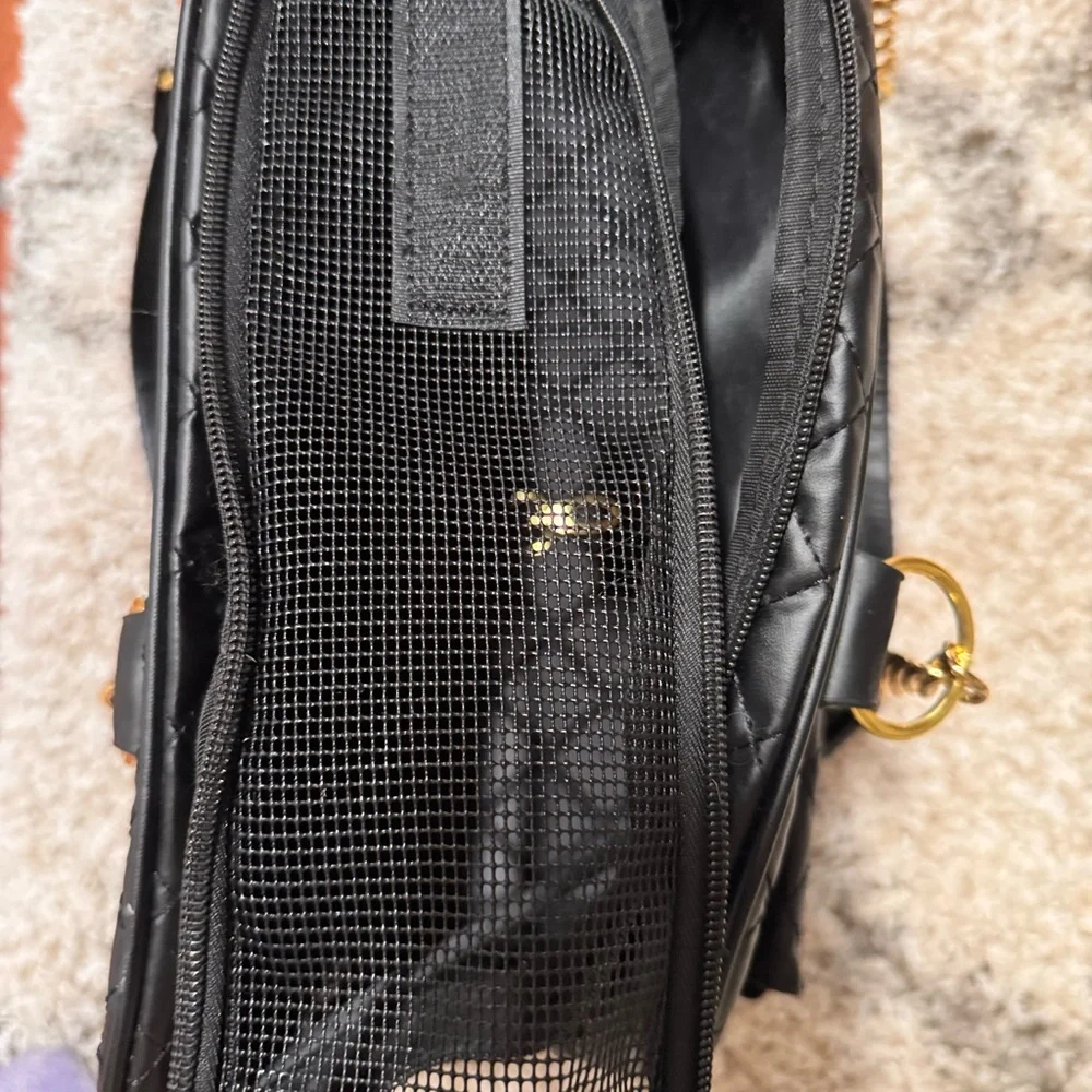 Black Quilted Dog Bag/Carrier with Gold Hardware! New!